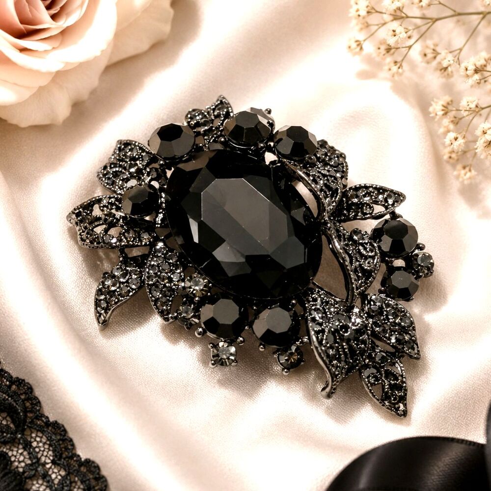 Gunmetal Black Rhinestone Cluster Statement Brooch